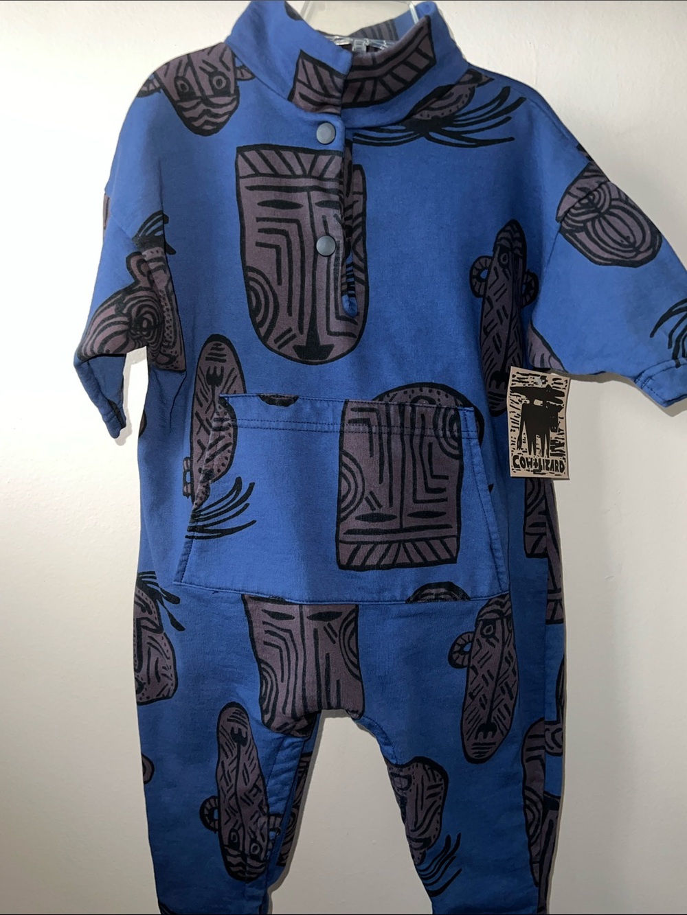 Vintage Blue Printed Kids One-Piece Romper with Tribal Design